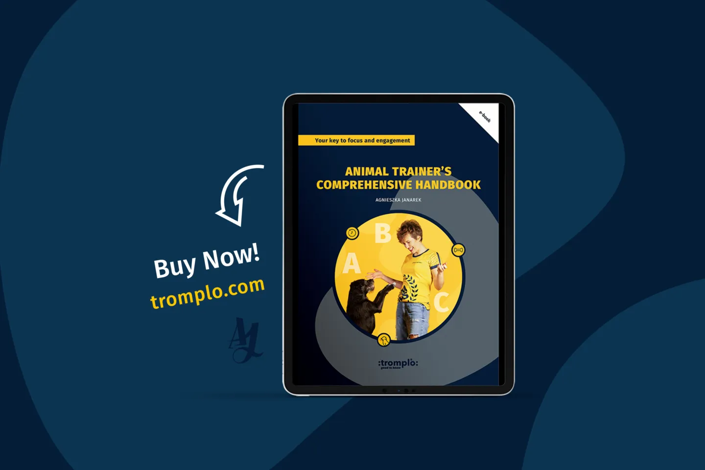 Animal Trainer's Comprehensive Handbook shown on a tablet
